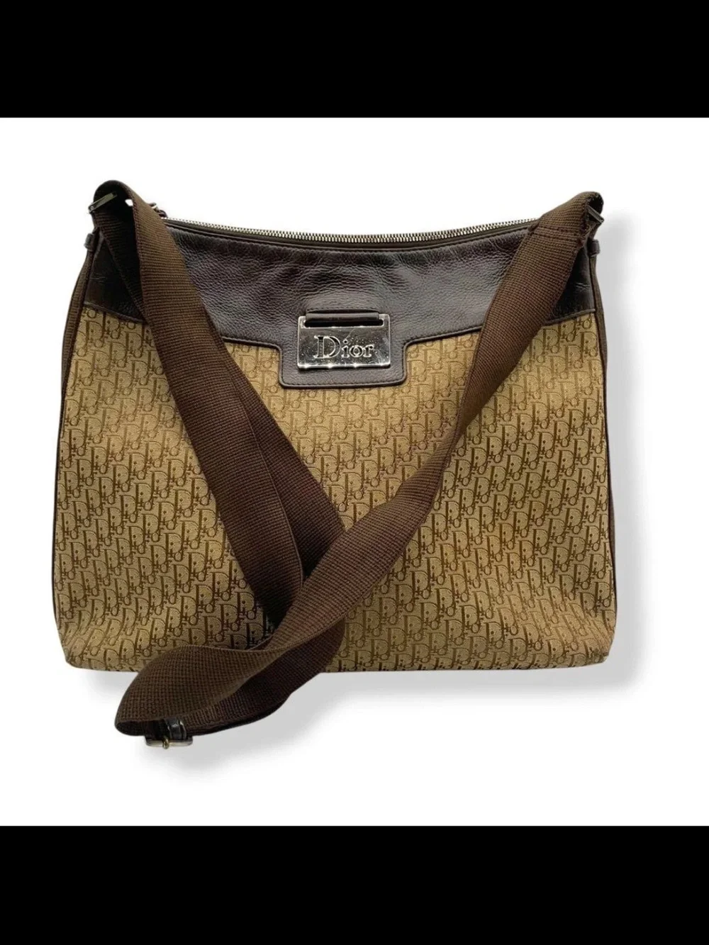 Dior Brown Monogram Canvas Crossbody with Dark Brown Trim